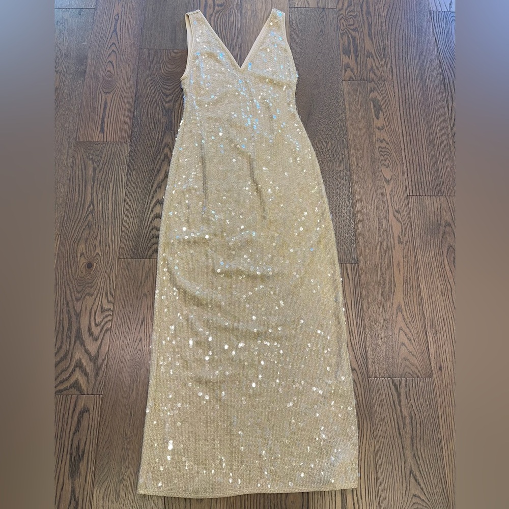 Zara Champagne Long Sequin Dress M Medium